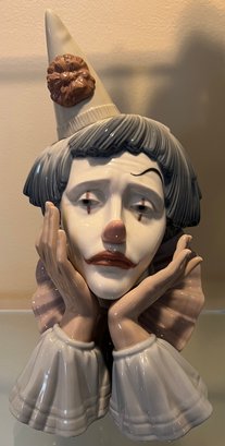 Llardo Sad Jester Clown Bust Head Porcelain Figurine- Made In Spain 12'