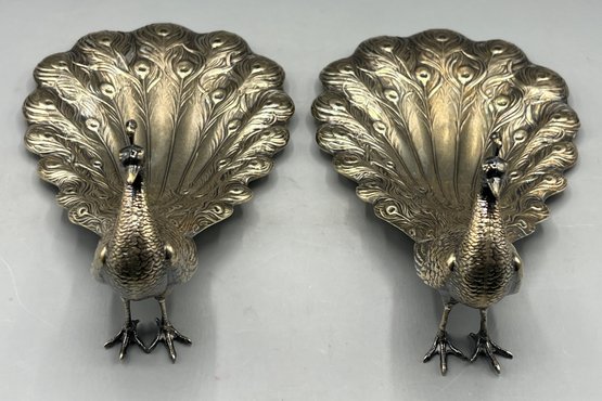 Sterling Silver Peacock Nut Dishes - 2 Total - 12.38 OZT Total