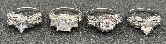925 Silver Cubic Zirconia Rings - 4 Total - .73 OZT Total