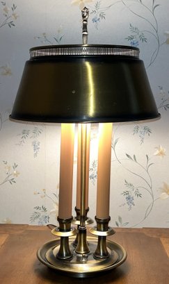 Brass-tone 3-way Setting Candlestick Style Table Lamp With Metal Shade