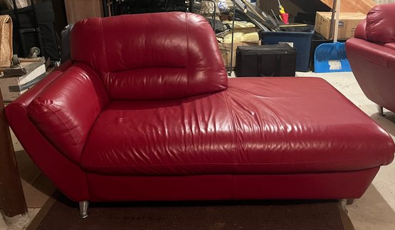 LeatherLine Furniture Red Leather Chaise Lounge - Made In Italy