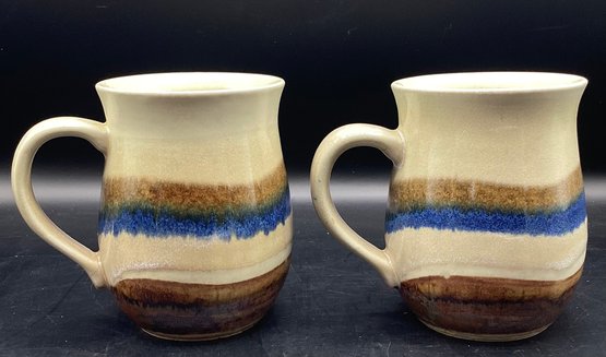 Pair Of Multicolored Stoneware Mugs