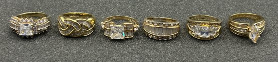 925 Silver Gold-plated Cubic Zirconia Rings - 6 Total - 1.18 OZT Total