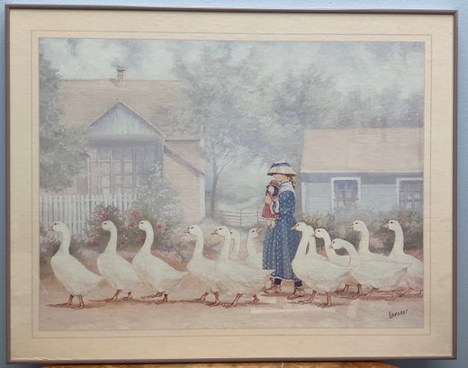 Eugene Laforet Framed Print  Girl With Doll & Geese