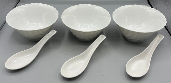 Porcelain Soup Bowl & Spoon Set - 6 Pieces Total