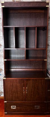 Drexel Campaign  Bookcase With Storage Cabinets And Brass Accents