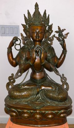 Cast Bronze Tibetan Buddist Deity' Chenrezig (shadakshari Lokeshvara) Sculpture