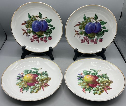 Naaman Porcelain Fruit Pattern Plate Set - Made In Israel - 4 Total
