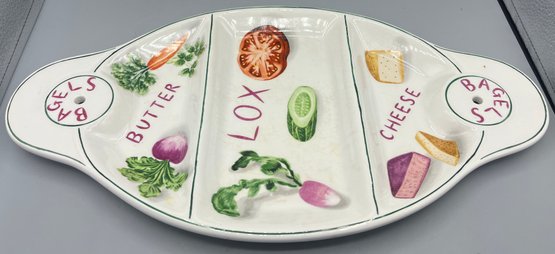 Ideal Ironstone Bagels Butter Lox & Cheese China Serving Tray #13193