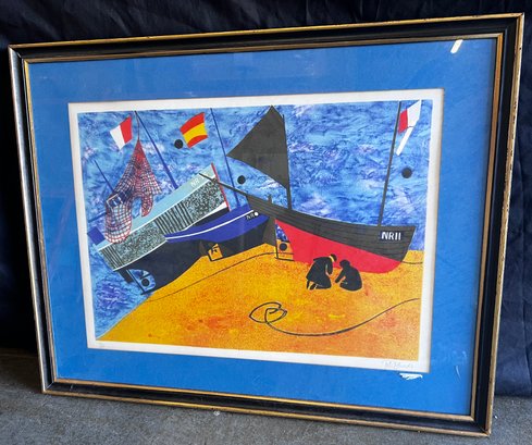 Peter Edwards English Boats Harbor Scene, 56/375 Lithograph With COA