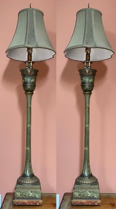 Hand Carved  2-Way Setting Table Lamps - 2 Total