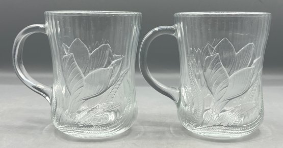 Glass Floral Pattern Mug Set - 2 Total