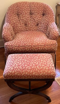 Custom Upholstered Arm Chair With Upholstered Wooden Footstool Included