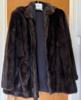 Ranch Mink Fully Zippered Jacket With Detachable Hood - Size Large
