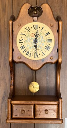New England Clock Co. Wooden Battery Operated Pendulum Clock With 2 Drawers