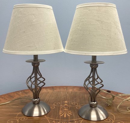 Pair Of Metal Twisted Cage Table Lamps