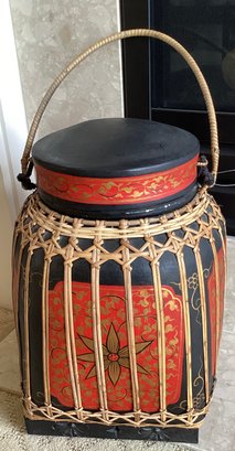 Red And Black Hand Painted Thai Basket