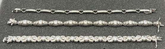 925 Silver Cubic Zirconia Bracelets - 3 Total - 1.36 OZT Total
