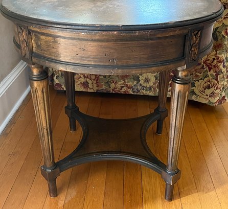 Wooden Round End Table With Drawer