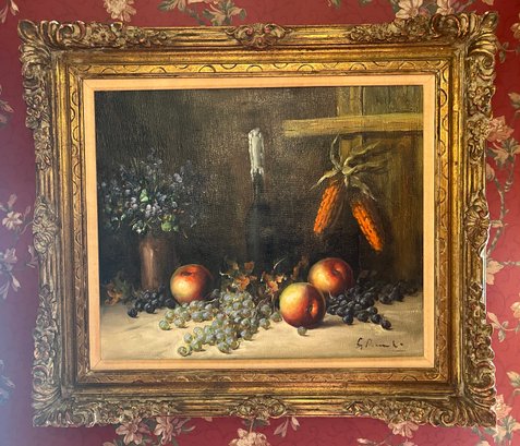 Vintage Oil On Canvas Framed - Fruit Still Life - Artist Signed