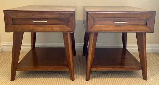 MCM Wooden End Tables With Drawer & Shelf - 2 Total