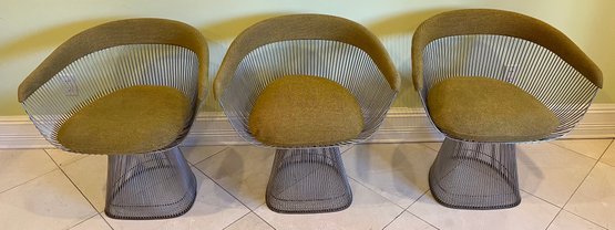 Mid-century Knoll Warren Platner Upholstered Armchairs - 3 Total - Olive Green
