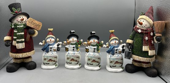 Decorative Snowmen Holiday Figurines - 6 Total
