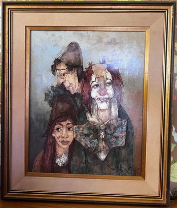 Hugo Casar Signed Clown Family Oil Painting