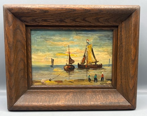 Artist Signed Oil On Wood Framed - French Harbor