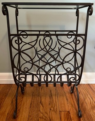 Wrought Iron Glass Top Magazine Table