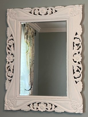 Wooden Carved Chalk White Wall Mirror
