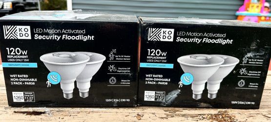 LED Motion Activated Security Flood Light Bulbs 120 Watt, 2 Box Lot