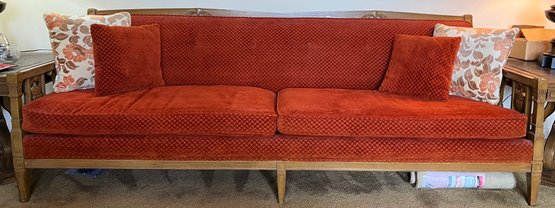 MCM Upholstered Wooden Carved Urn Style Armrest Sofa