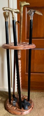 Wooden Cane Stand With 5 Canes & 3 Replacement Feet - 8 Pieces