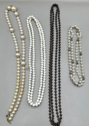 Costume Faux Pearl Necklaces, 4 Piece Lot