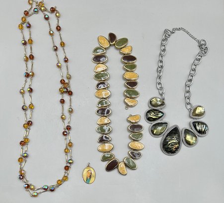 Assorted Costume Jewelry Necklaces And Virgin Mary Medal, Lot Of 4