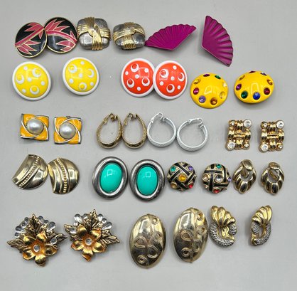 Assorted Lot Of Clip On Earrings, 17 Piece Lot