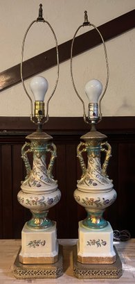 Italian Porcelain Capodimonte Styled Table Lamps - 2 Pieces
