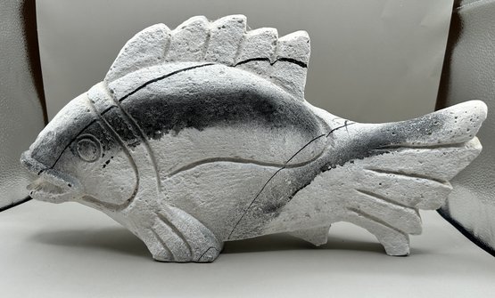 Hand Carved Limestone Fish Sculpture