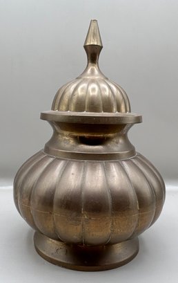 Vintage Brass Jar With Ribbed Design Made In India