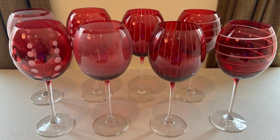 Red Wine Glasses With Assorted Designs- 8 Pieces