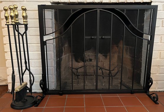 Fireplace Screen With Fireplace Tools - 6 Pieces