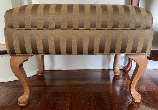 Tan On Tan Striped Upholstered Ottoman Bench