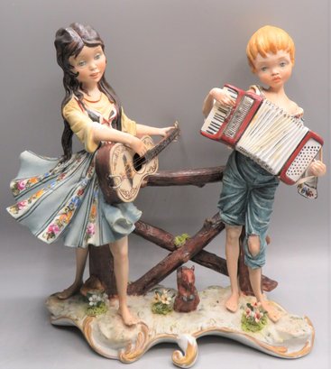 Capodimonte Porcelain Country Boy & Girl Musicians - Made In Italy