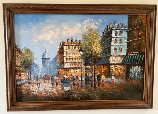 Paris Street Scene Oil Painting, Unsigned