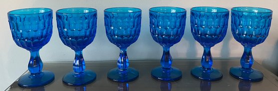 Fenton Colonial Blue Thumbprint Glasses - 6 Pieces