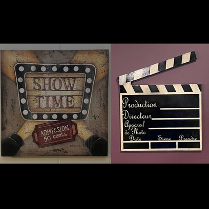 Home Theater Room Showtime & Clapboard Wall Art Decor - 2 Pieces