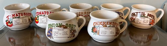 Vintage Soup Recipe Soup Mugs - 7 Piece Lot
