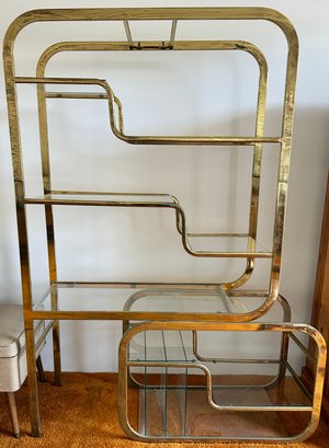 MCM Brass And Glass Etagere Inspired Style Of Milo Baughman