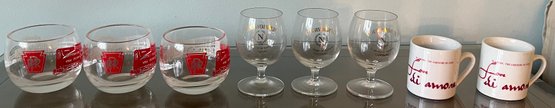 Pennsylvania Railroad Glasses, Courvoisier The Brandy Of Napoleon Glasses & Di Amore Espresso Cups - 8 Pieces